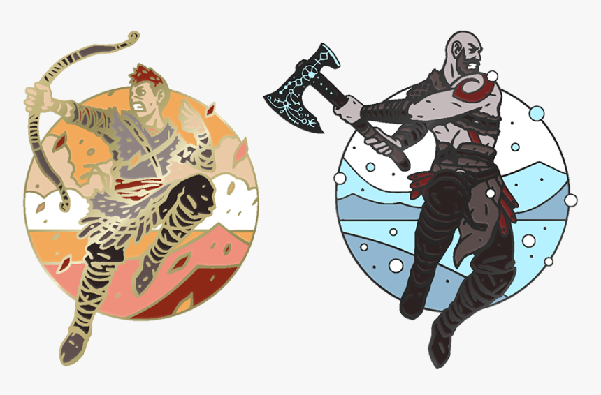 Atreus & Kratos Hard Enamel Pins By Nicolas Delort - God Of War Pin, HD Png Download, Free Download