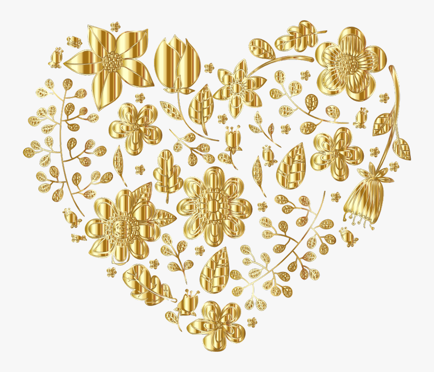 Gold Floral Heart Variation 2 No Background Big Gold Heart Background Hd Png Download Kindpng