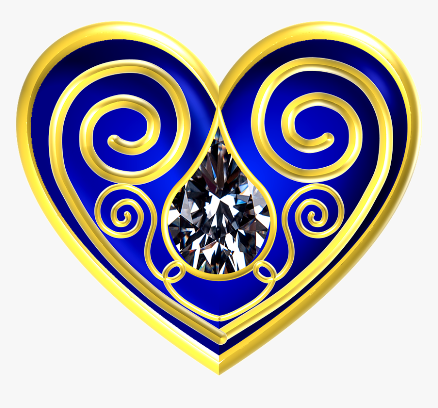 Heart, Blue, Gold, Velvet, Shape, Shaped, Ornament - Heart, HD Png Download, Free Download