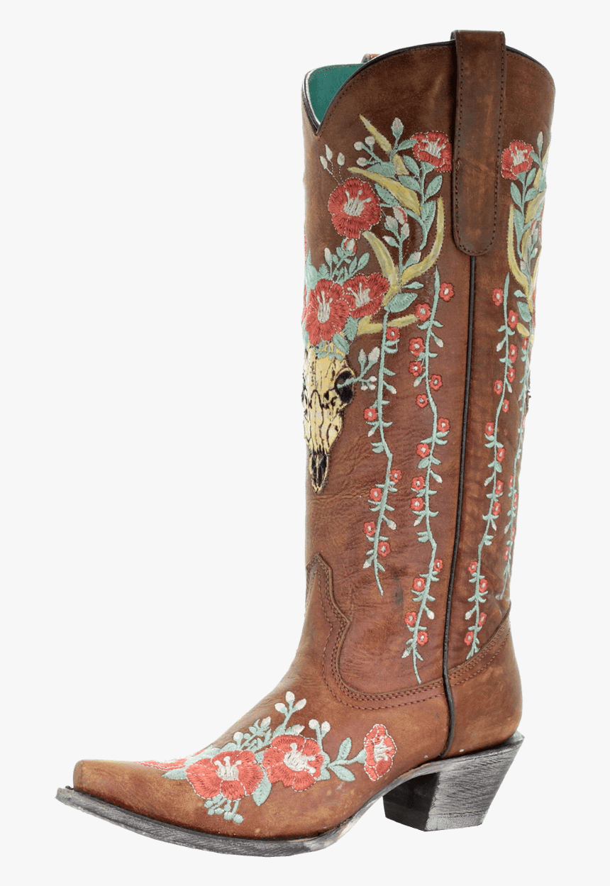 Corral Women"s Skull Overlay & Floral Embroidery Deerskin - Cowboy Boot, HD Png Download, Free Download