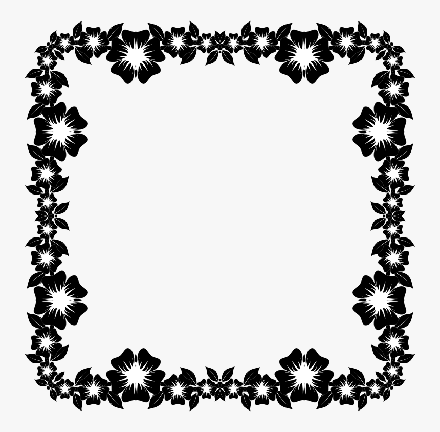 Borders And Frames Decorative Borders Picture Frames - Black And White Flower Frame Clipart, HD Png Download, Free Download