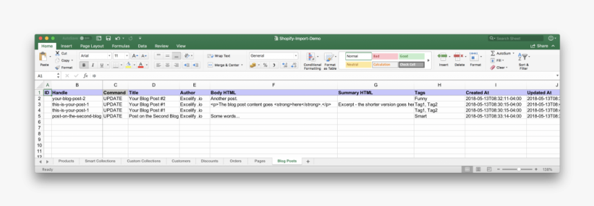 Excel Table Of The Shopify Blog Posts To Import And - Blog Post Excel, HD Png Download, Free Download