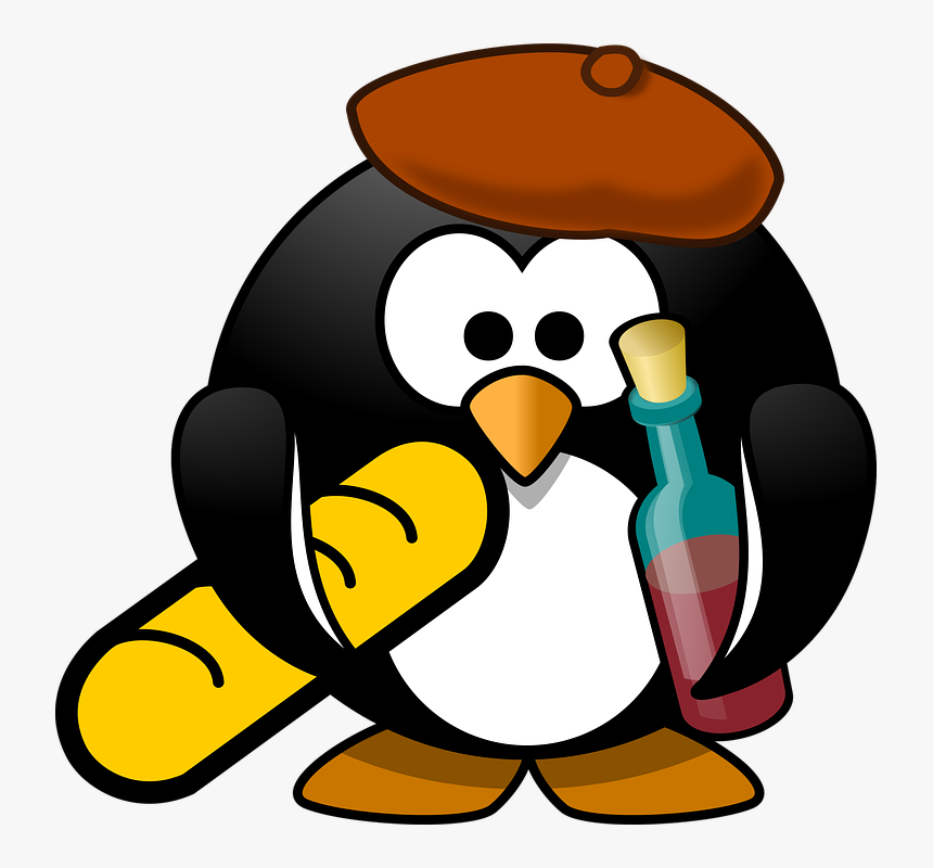 French, Penguin, Baguette, Wine, Beret - Cartoon Penguin, HD Png Download, Free Download