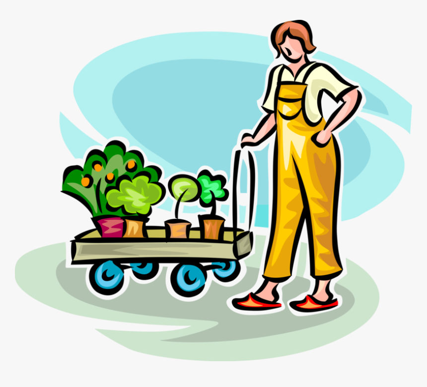 Vector Illustration Of Gardener With Wheel Cart Dolly, HD Png Download, Free Download