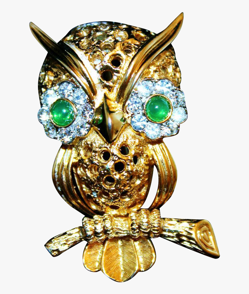 Vintage Jomaz Gold Plated Glass Jeweled Figural Owl - Screech Owl, HD Png Download, Free Download