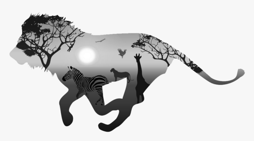 #ftestickers #lion #silhouette #doubleexposure - Black And White Lion Paintings, HD Png Download, Free Download