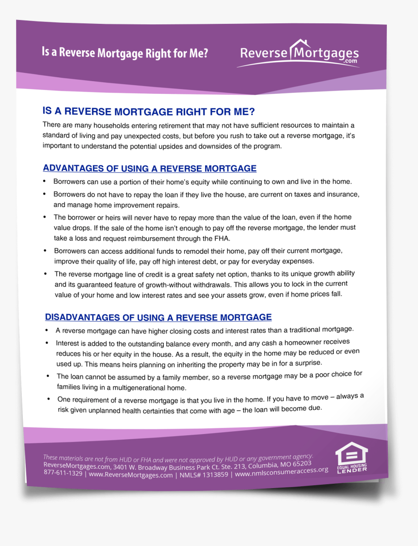 Is A Reverse Mortgage Right For Me Flyer - Lambang Pmr, HD Png Download, Free Download