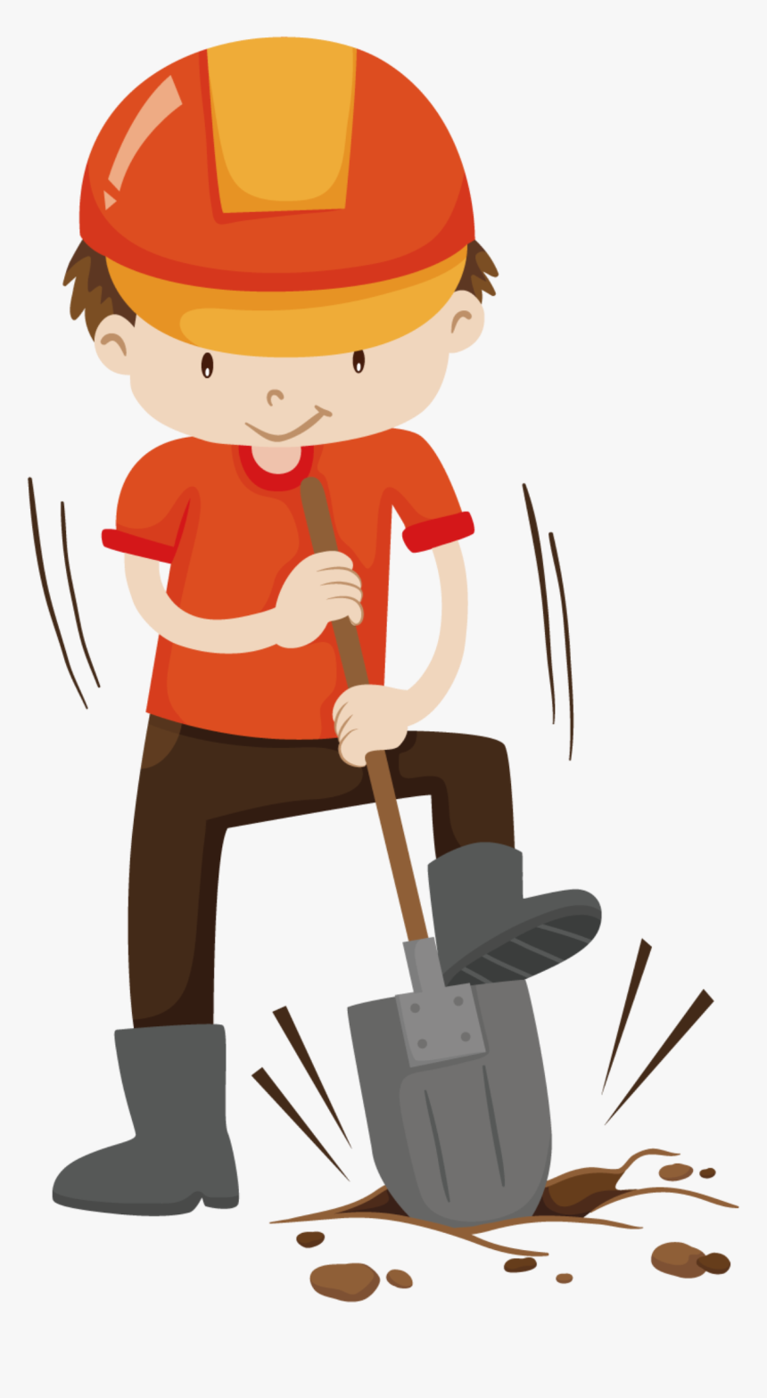 Cute Style Hand Drawn Orange Hard Hat Worker Labor - Cartoon Digging, HD Png Download, Free Download