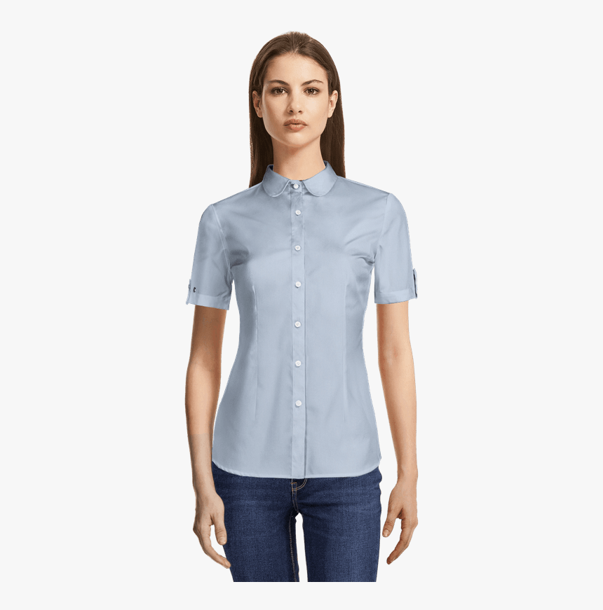 Sky Blue Short Sleeved Lady Collar Cotton Blend Shirt-view - Custom ...