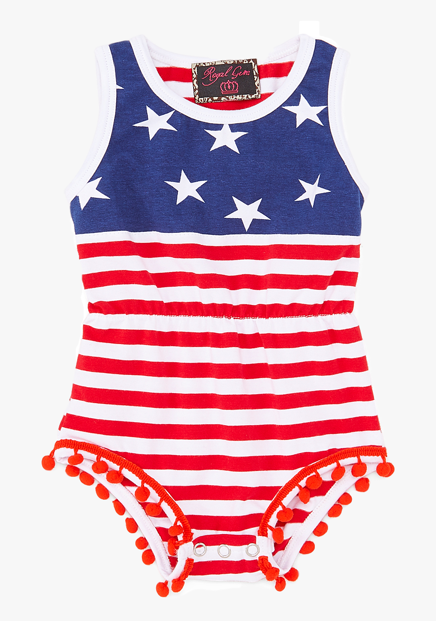 Red & Blue Stars & Stripes Pom-pom Romper - Maillot, HD Png Download, Free Download