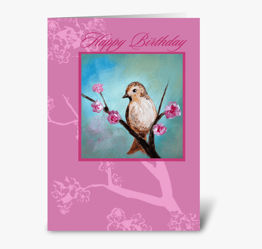 Happy Birthday, Bird & Cherry Blossom Greeting Card - Greeting Card, HD Png Download, Free Download