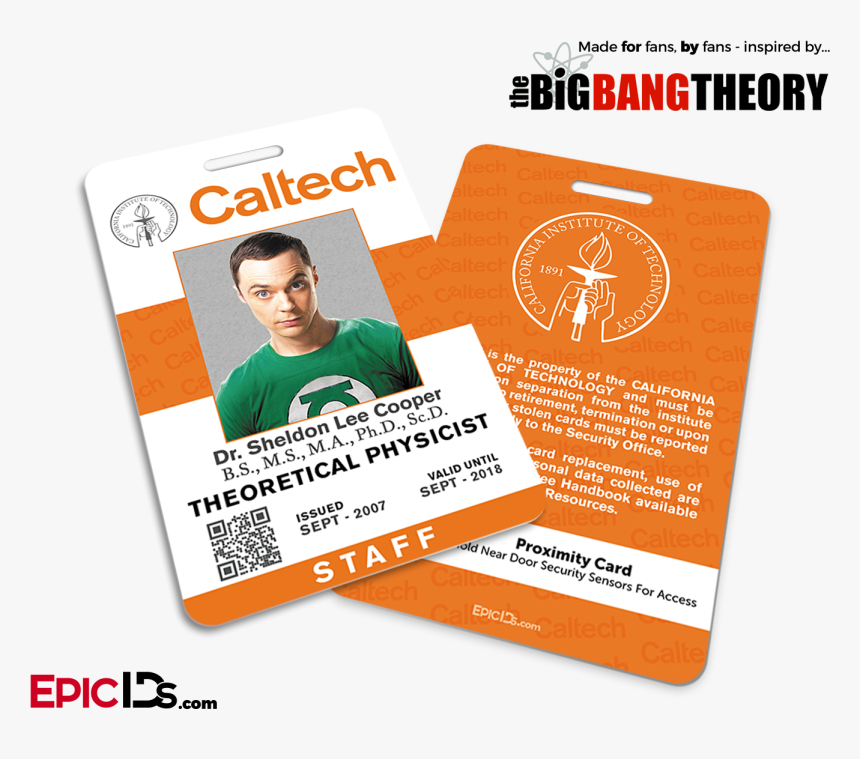 The Big Bang Theory Inspired Caltech Staff Id - Caltech Sheldon Cooper, HD Png Download, Free Download