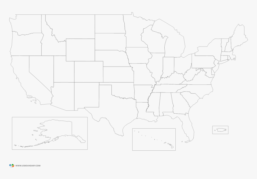 United States Ouline Map With States Drawing- - Drawing, HD Png Download, Free Download