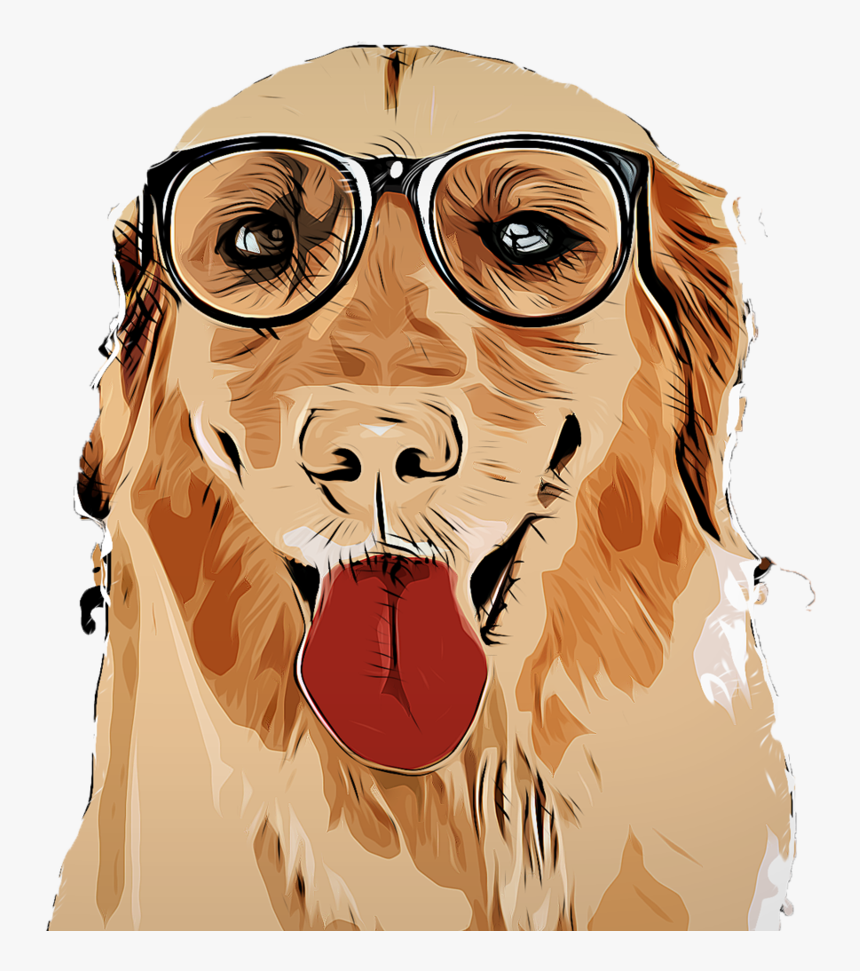 Golden Retriever Wearing Glasses Cartoon, HD Png Download, Free Download