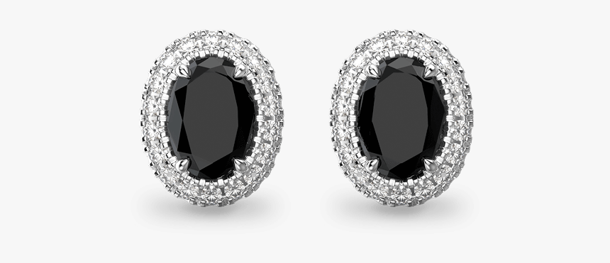 Black Diamond Oval Halo Earrings - Earrings, HD Png Download - kindpng