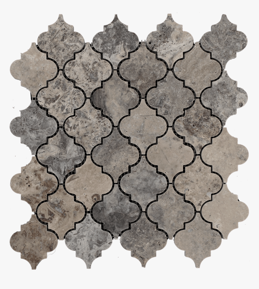 Silver Travertine Mosaic Tile Arabesque - Tile, HD Png Download, Free Download