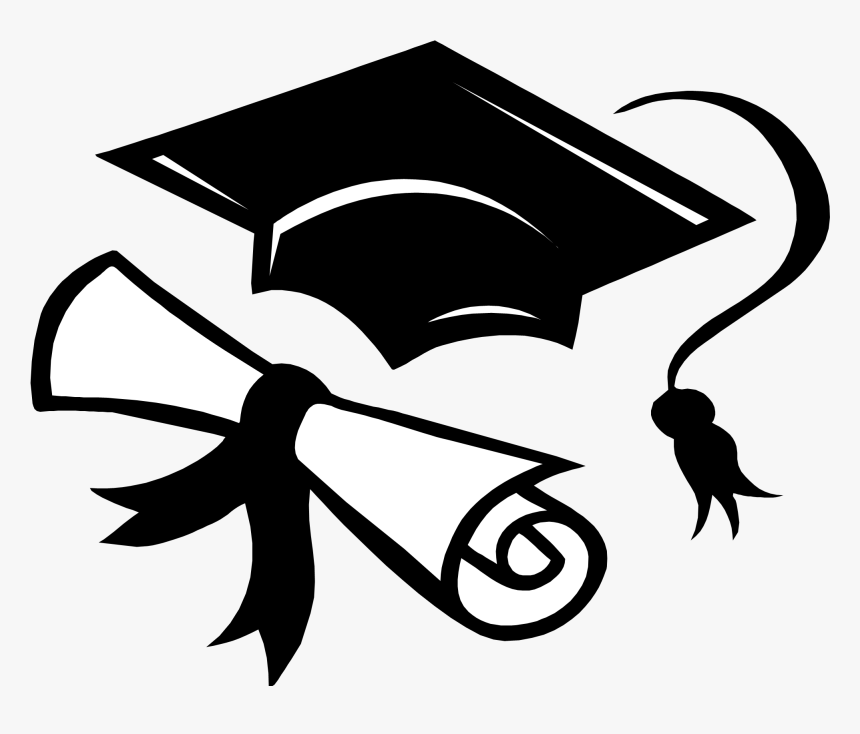 Graduation Cap And Diploma Clipart Black And White, HD Png Download