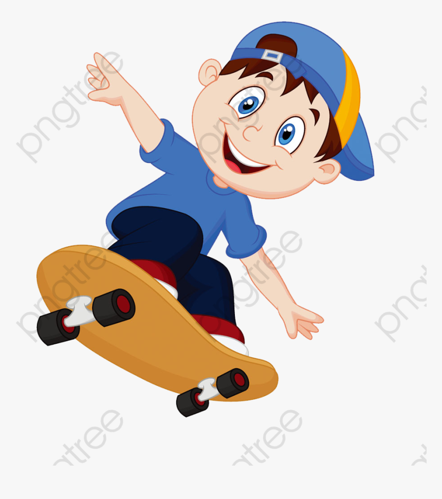 Transparent Cartoon Bush Png - Cartoon Boy Skateboard, Png Download, Free Download