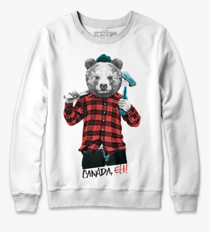 Lumberjack Bear With Beer White Crewneck Sweatshirt - Meme Sweater, HD Png Download, Free Download