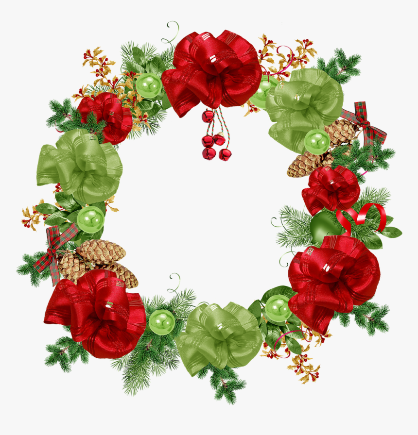 Crown, Christmas, Foliage, Green, Red, Bowls, Ribbon - Christmas Day, HD Png Download, Free Download