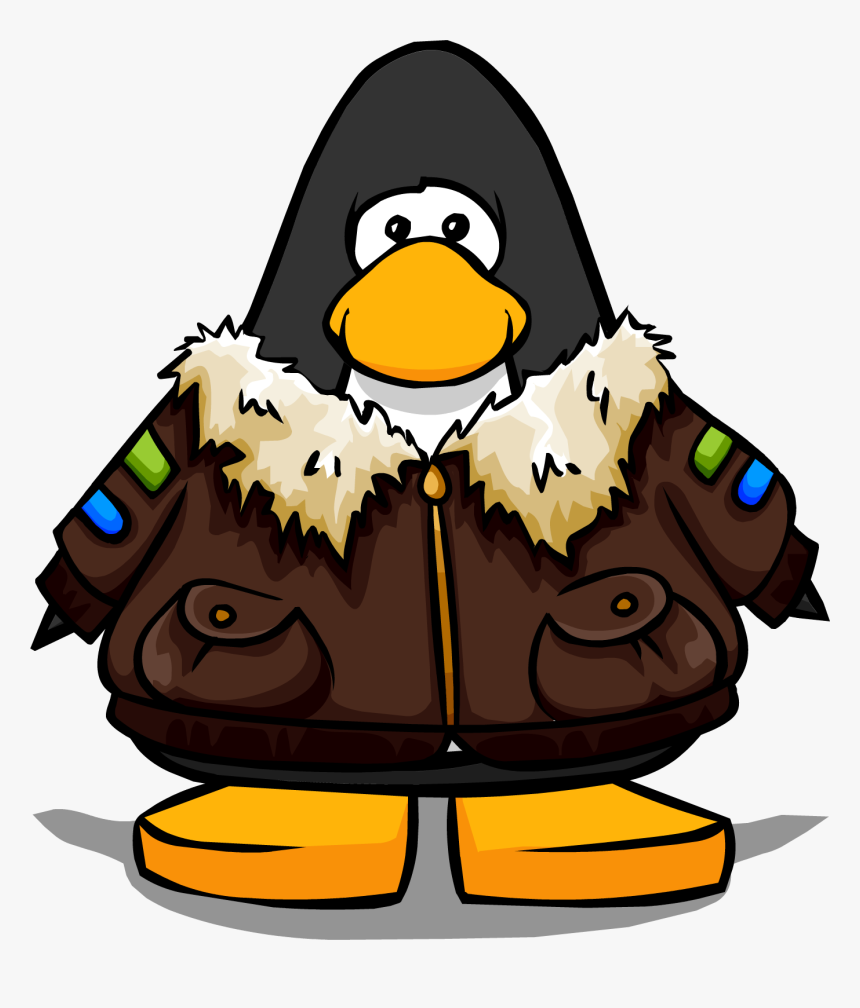 Leather Pilots Jacket On A Player Card - Club Penguin With Headphones, HD Png Download, Free Download