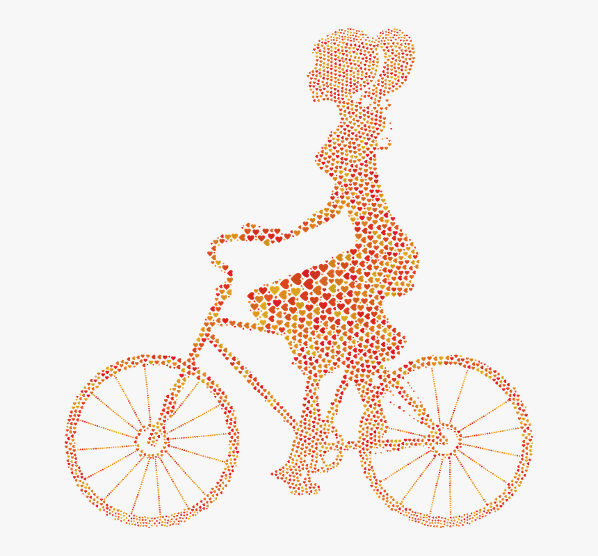 Girl, Bicycle, Hearts, Bike, Ride, Riding, Woman, Lady - Girl On Bike Png, Transparent Png, Free Download