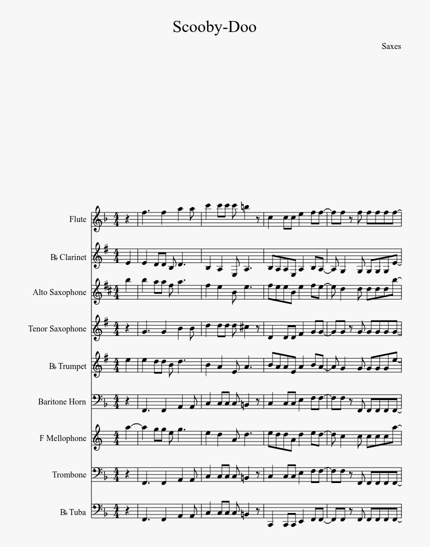 Scooby-doo Sheet Music Composed By Saxes 1 Of 4 Pages - Vois Sur Ton Chemin Violin Notes, HD Png Download, Free Download