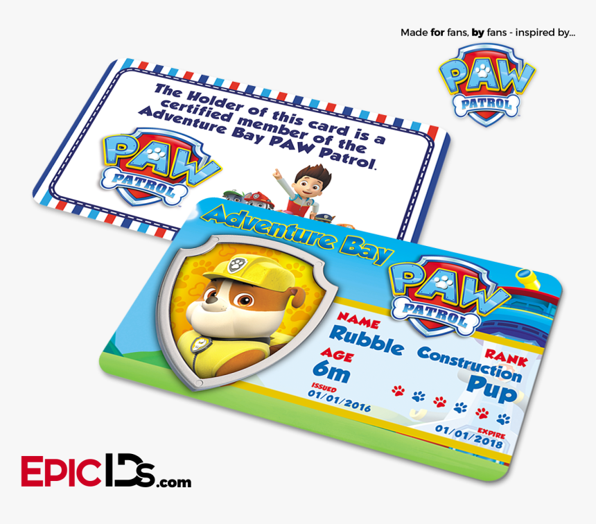 Paw Patrol Inspired Adventure Bay Paw Patrol Id Card - Paw Patrol Ryder Id, HD Png Download, Free Download