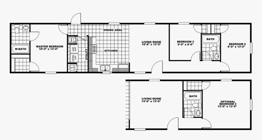 14×70 Mobile Home Floor Plan - Technical Drawing, HD Png Download, Free Download