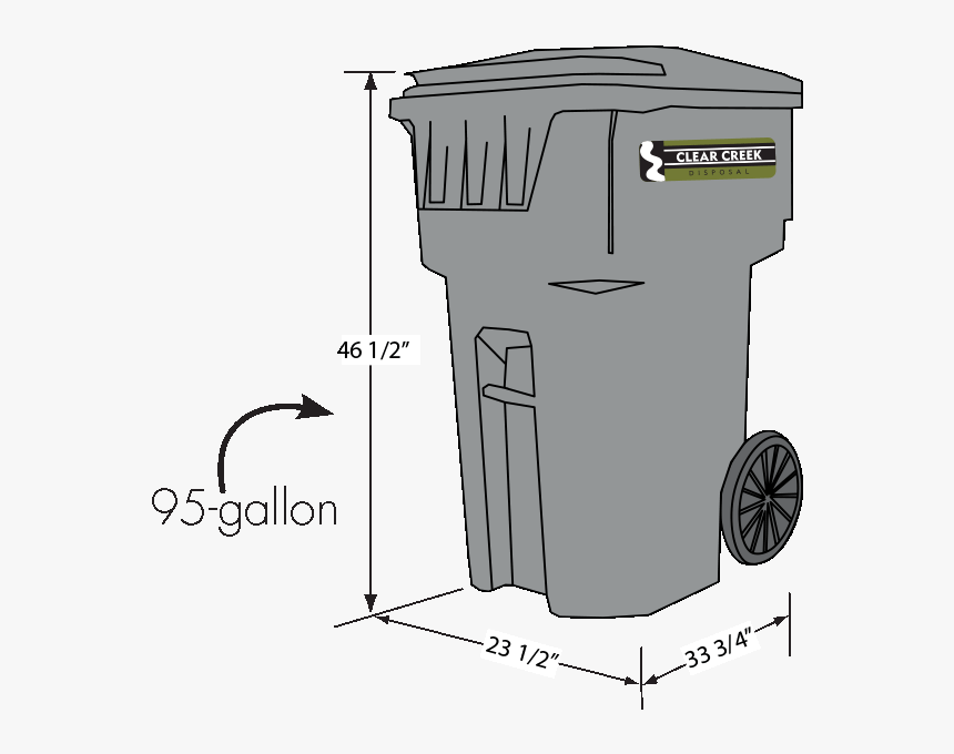 95 Gallon Trash Cart - 95 Gallon Trash Can Dimensions, HD Png Download ...