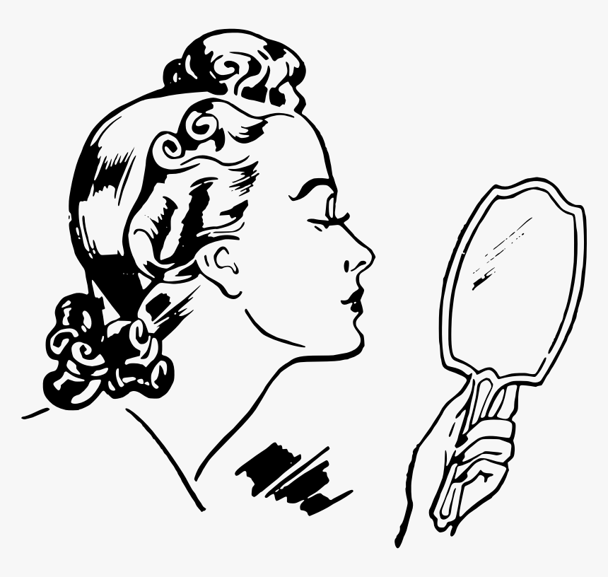 Woman Looking Mirror Clip - Woman Looking In Mirror Drawing, HD Png Download, Free Download