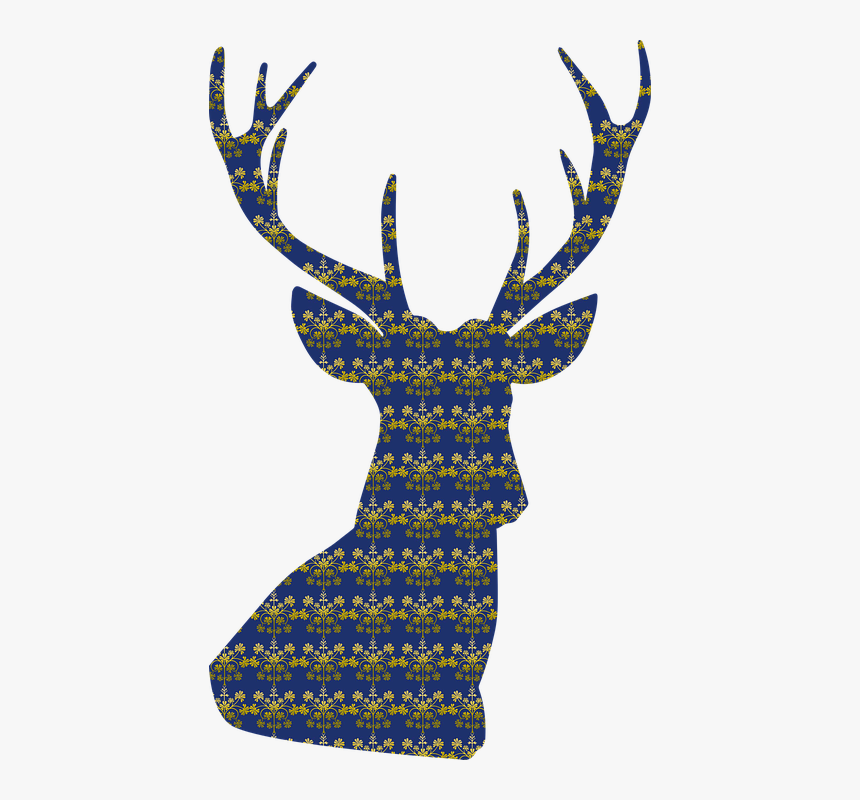 Deer, Antlers, Damask, Pattern, Vintage, Texture - Deer Head Silhouette Transparent, HD Png Download, Free Download