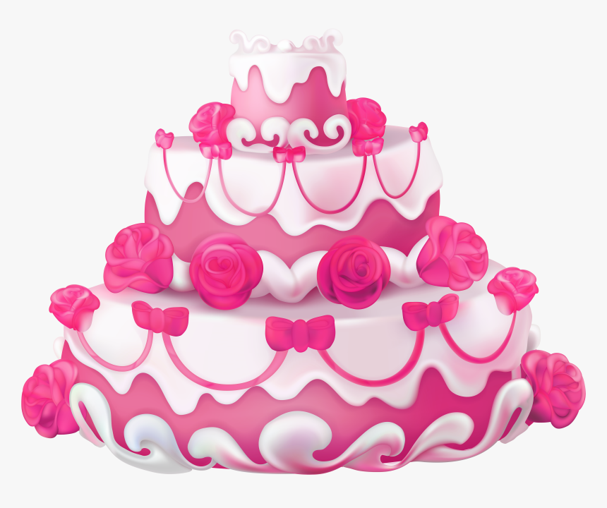 Pink Cake With Roses Transparent Clip Art Image​ - Pink Cake Images Png, Png Download, Free Download