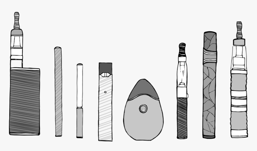 Black And White Illustration Of Different Types Of - Types Of E Cigarettes, HD Png Download, Free Download