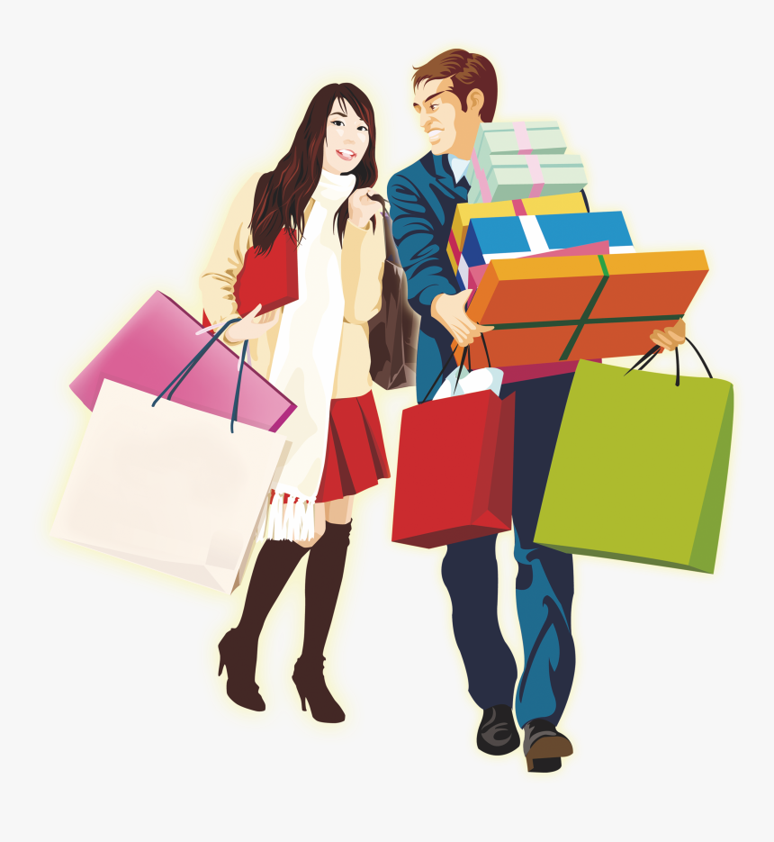 Shopping Designer Template - Man And Woman Shopping Clipart, HD Png Download, Free Download