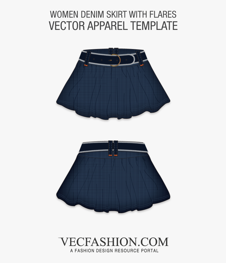 Denim Skirt Vector Template With Flares"
 Class="lazyload - Miniskirt, HD Png Download, Free Download