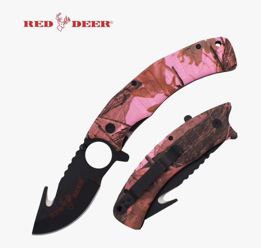 9 In Pink Camo Red Deer Folding Knife - Red And Orange Blade, HD Png Download, Free Download