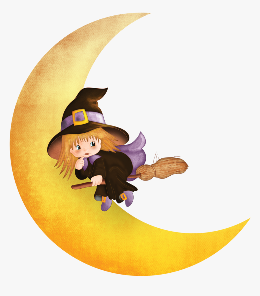 Transparent Witch Clipart - Halloween Witch Moon Clipart, HD Png Download, Free Download