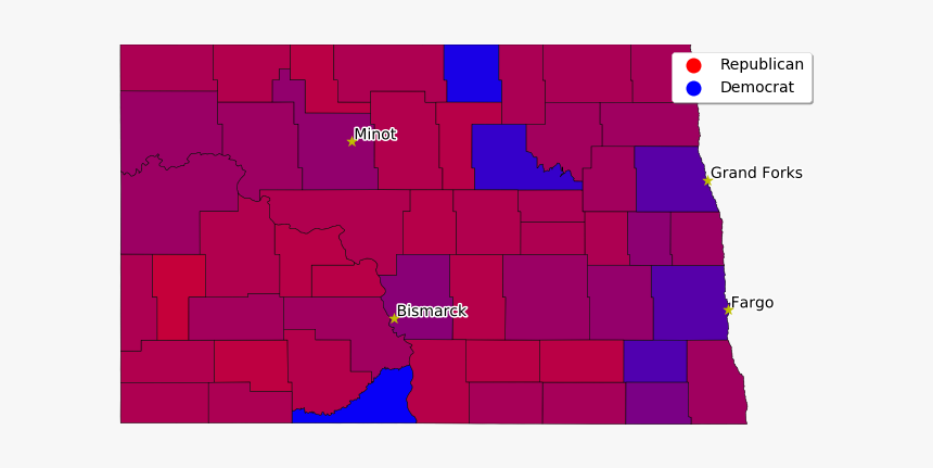 North Dakota Counties Republican Vs Democrat, HD Png Download, Free Download