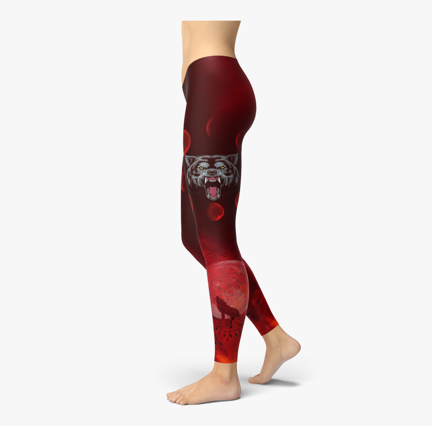 Red Moon Wolf Leggings Yoga Gym Sports Fitness Pants - Athleisure, HD Png Download, Free Download