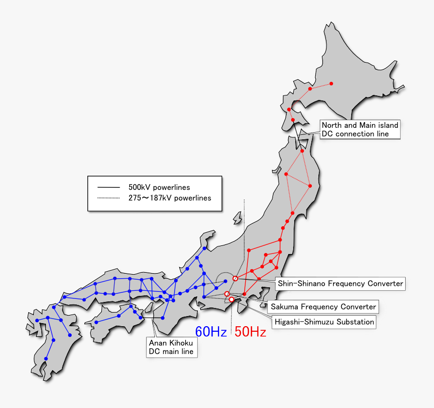 Power Grid Of Japan As Of 2008 - Japan Power Grid Map, HD Png Download, Free Download