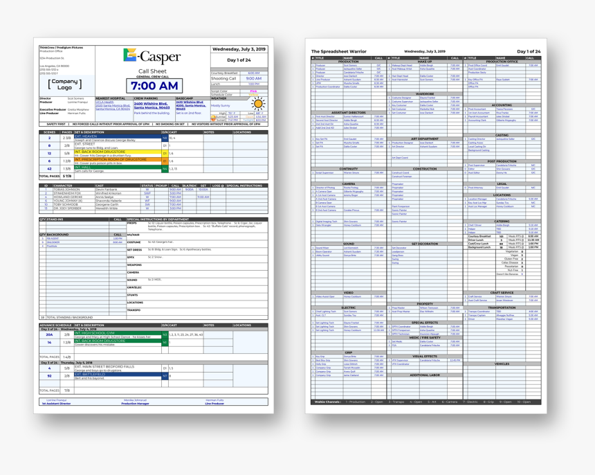 G Casper Call Sheet, HD Png Download, Free Download