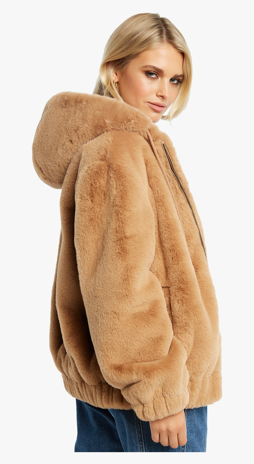 Bella Zip Faux Fur Jacket In Colour Almond - Fur Clothing, HD Png Download, Free Download