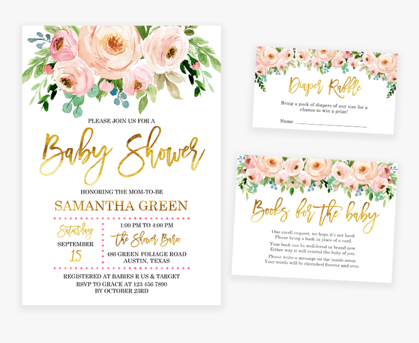 Download Pink And Gold Floral Baby Shower Invitations Hd Png Download Kindpng