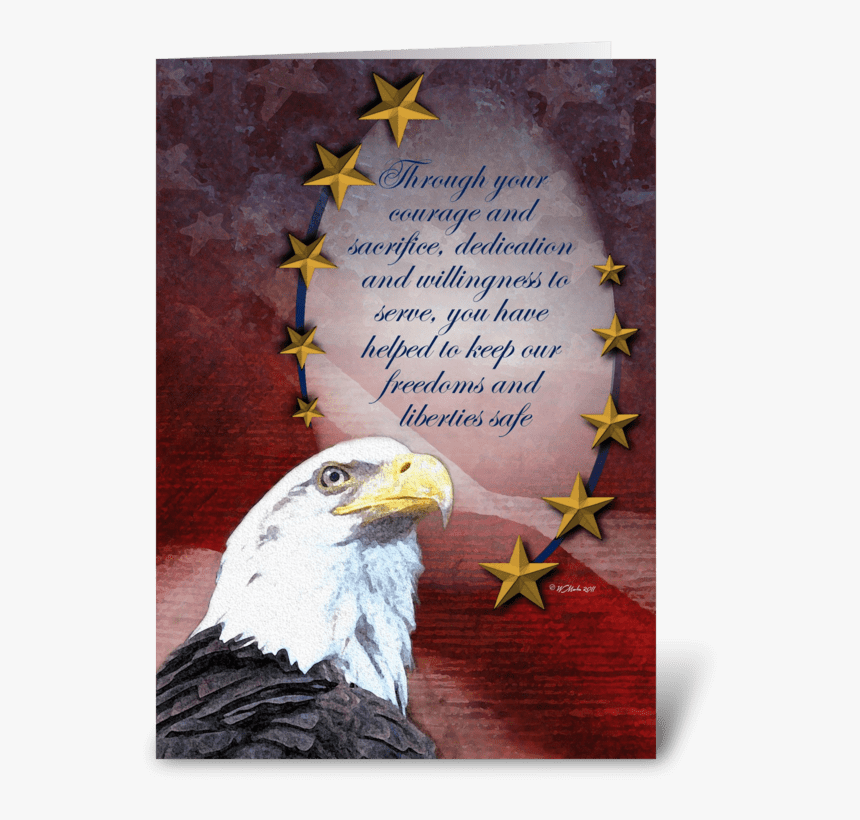 Bald Eagle And Golden Stars Veteran"s Da Greeting Card - Freedom Eagle And Flag, HD Png Download, Free Download