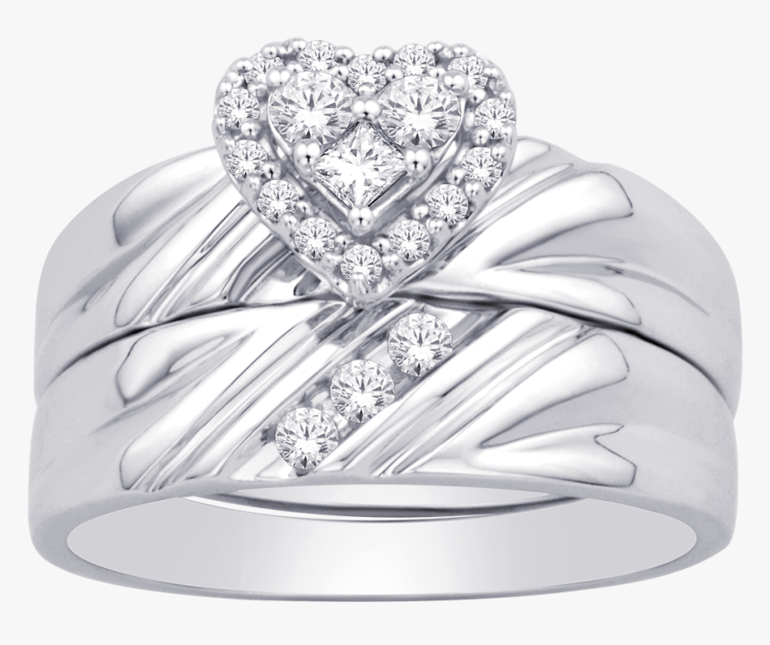 40 Tcw Diamond 3 Piece Wedding Set In 10k White Gold - 3 Pieces Heart Diamond Ring, HD Png Download, Free Download