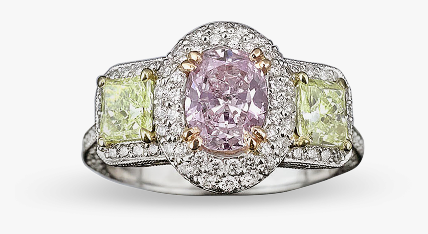 Fancy Pinkish Purple & Yellowish Green Diamond Ring - Colored Diamond Rings, HD Png Download, Free Download