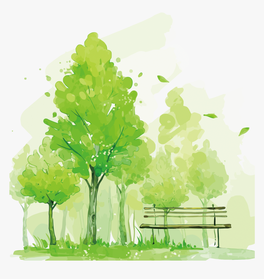 Ftestickers Watercolor Trees Park Bench - Tree Watercolor Png, Transparent Png, Free Download