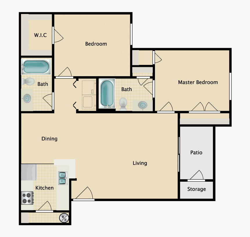 2 Bed 2 Bath - Floor Plan, HD Png Download, Free Download