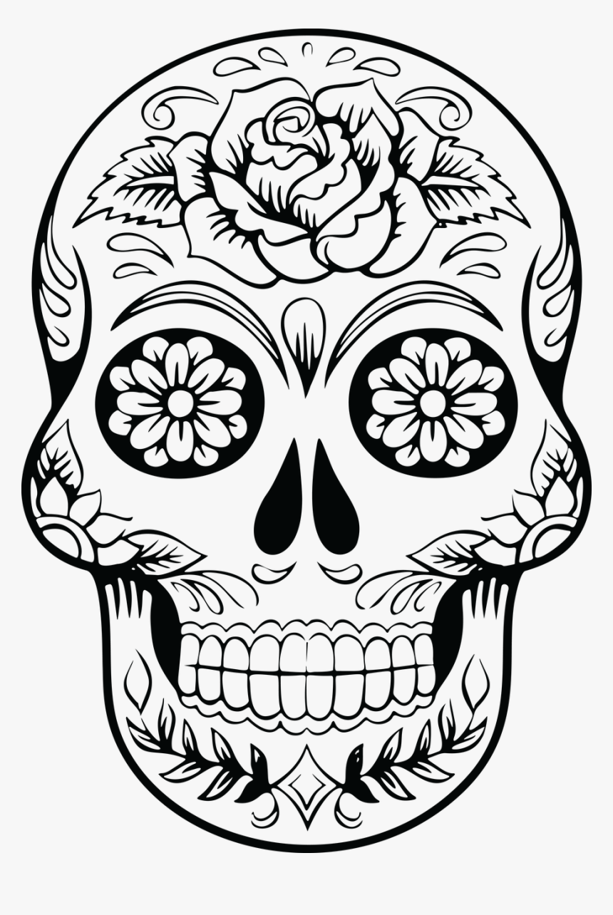 Line Art,head,skull - Sugar Skull Silhouette Png, Transparent Png, Free Download